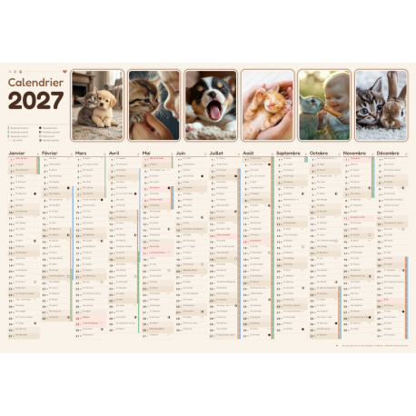 Calendrier A3 ● thème animaux ● cartonné ● recto