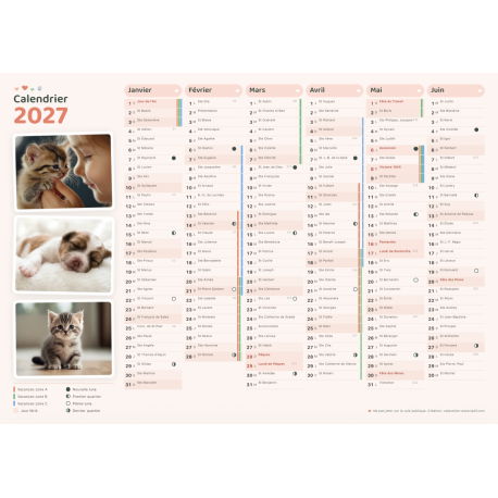 Calendrier A4 ● thème animaux ● cartonné ● recto|verso