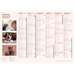 Calendrier A4 ● thème animaux ● cartonné ● recto|verso